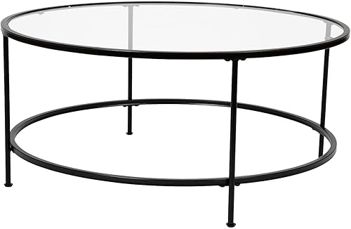 Miniatura 6 de Flash Furniture Astoria Collection - Mesa de centro redonda, moderna mesa de centro de cristal transparente, marco dorado mate Parte superior