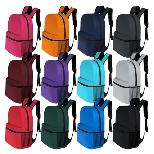 Moda West 24-Pack 17" Backpacks for Kids - Bookbags in Bulk for Elementary, Middle, and High School Students, 12 Assorted Colors