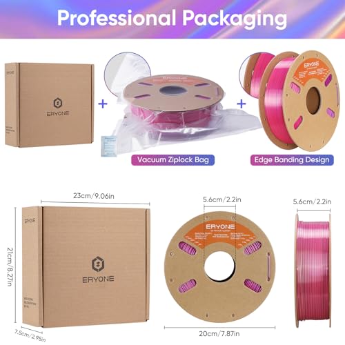 Image of ERYONE Silk Filament PLA+ 1.75mm Shiny 3D Printer Filament, Multicolor PLA 4 in 1, 1kg (2.2LBS) /Spool, HS Silk Quadruple Color Cold Fire Night(Deep Purple & Magenta & Pink & Sky Blue)
