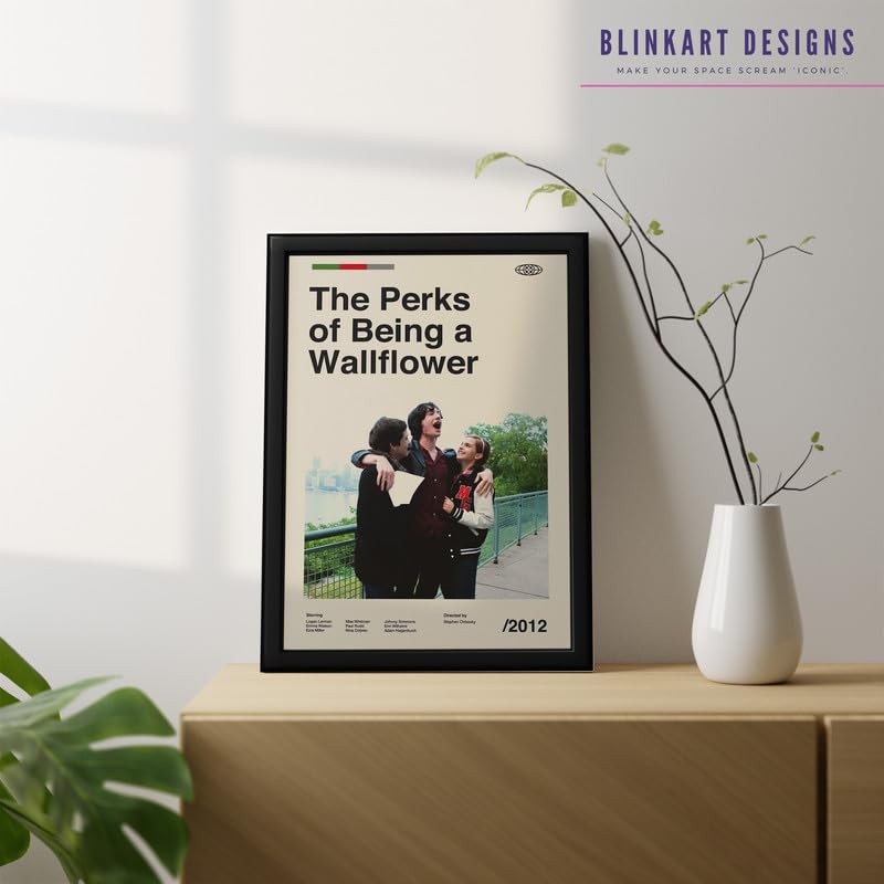 Image of BLINKART Ther Perks Being Wallflower Movie Poster Frame 8x12 Inch | Premium 300 GSM Paper Wall Print | Mid Century Vintage Film Artwork for Home, Bedroom, Living Room, Office | Framed Photo Decor