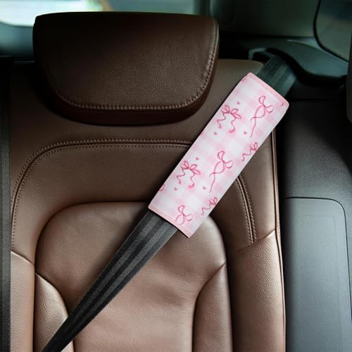 Image of YR Seat Belt Cover for Kids, Soft Comfort Seat Belt Cushion for Children, Cute Cartoon Pattern Car Seat Belt Pads Cover for Girls and Boys, 1 Pack (Pink Bows)