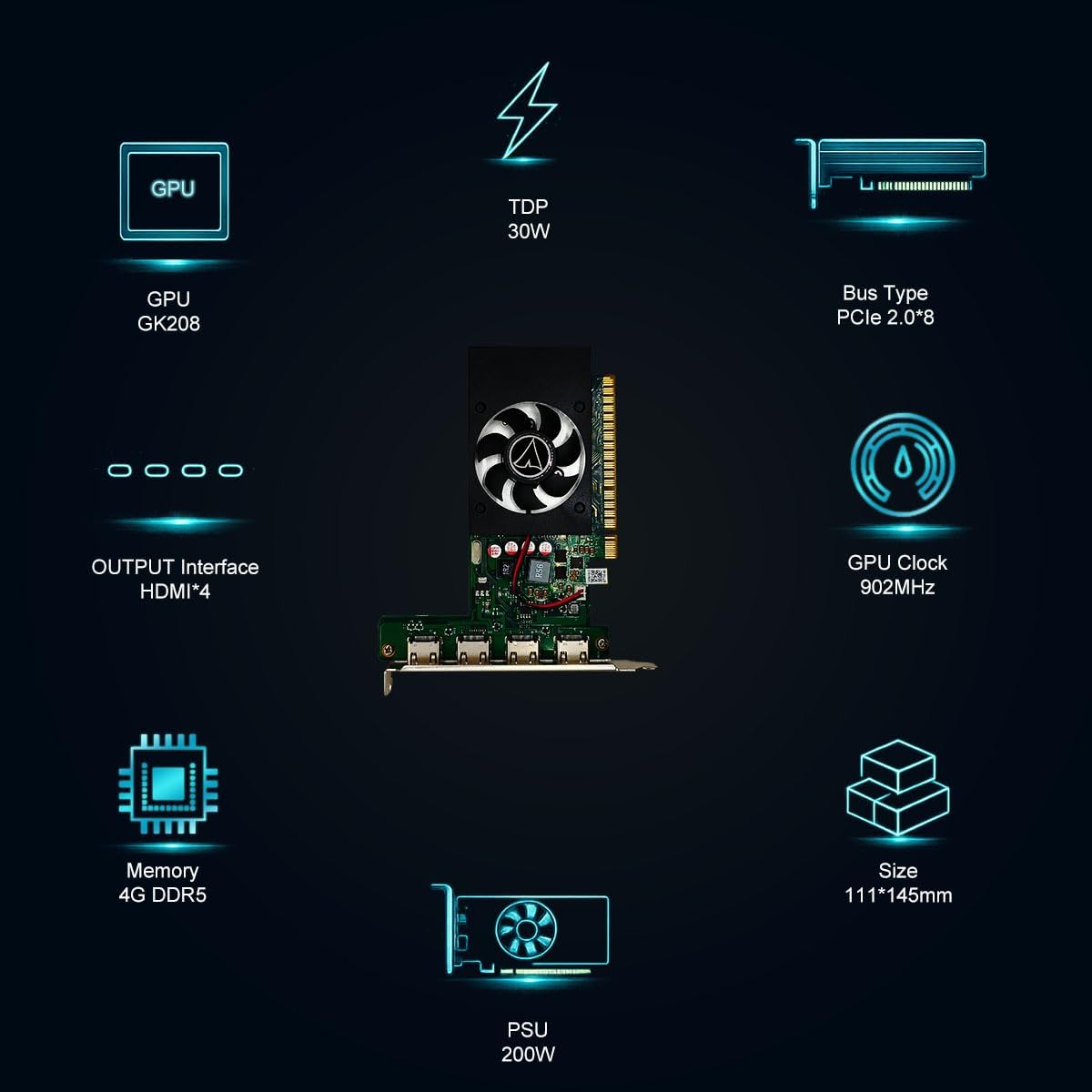 GeForce GT 730 Graphics Card, 4× HDMI 4GB GDDR5 Video Card PCIe 2.0×8 384CUDA Gaming Video Card for for Multi-Monitor Business, HTPC, Home Theater, Silent PC