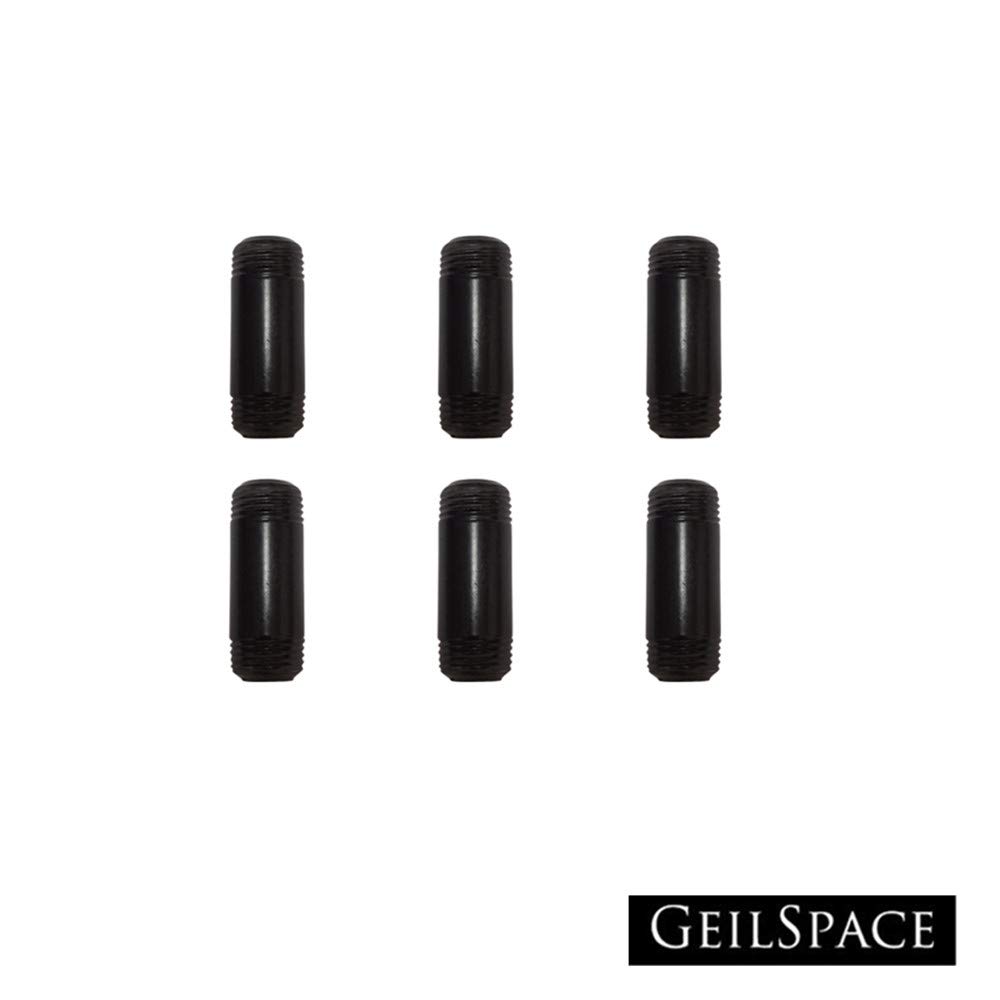 GeilSpace 6 Pack 1/2" × 2" Pre-Cut Black Metal Pipe, Industrial Steel Fits Standard Half Inch Black Threaded Pipes and Fittings - Vintage DIY Industrial Shelving (1/2" × 2")