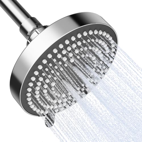 OFFO Rain Shower Head 6 Modes 13cm(5 inch) Fixed Shower Head with Adjustable Metal Swivel Ball Joint Overhead Shower Head for Standard G1/2 Screw Thread Pipe Chrome