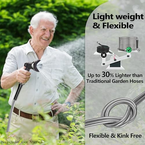 100 Foot Garden Hose - 2026 New 304 Stainless Steel Garden Hose with 3/4'' Fittings – Lightweight, Durable, and Kink-Free, Metal Water Hoses for Gardening - Image 4