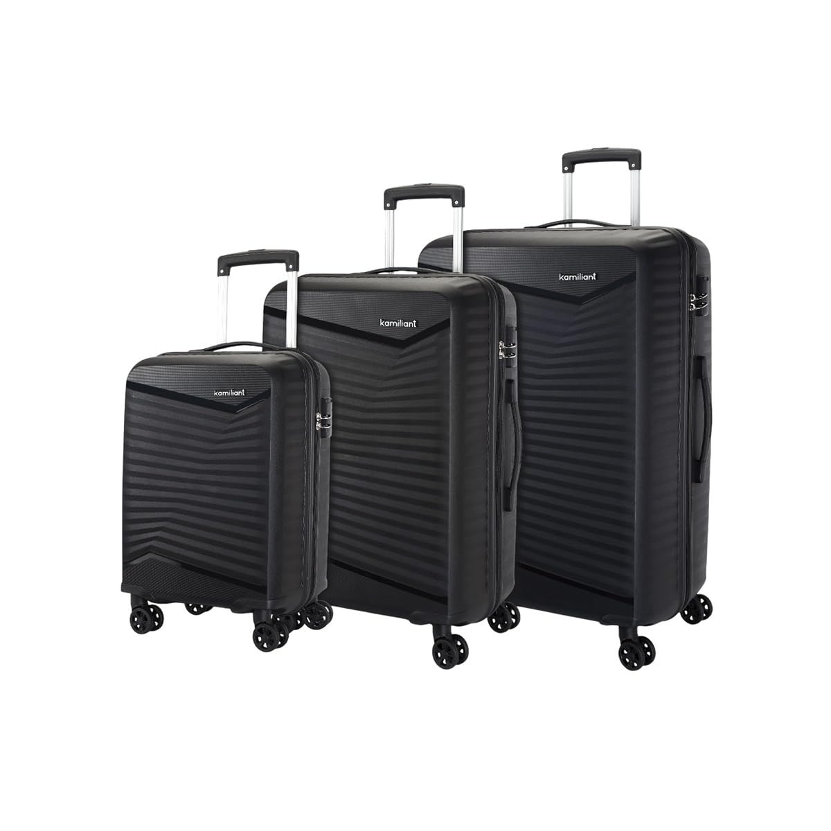 by American Tourister Rock-Lite 99L Hard Sided Trolley Bag for Men & Women with 3 Digit Combination Lock, Set of 3pc (Small, Medium & Large) - Black