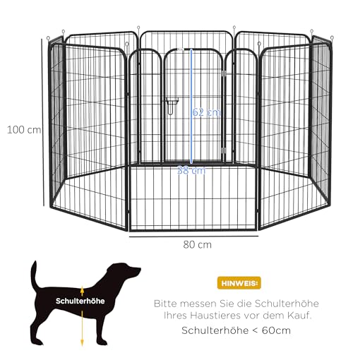 PawHut Welpenlaufstall 8-TLG Welpenauslauf mit 8 Gitterplatten Tür Erdspießen flexibel Schutzplane 100cm hoch Welpengitter Laufstall für Haustiere Hund Katze Welpe Laufgitter für drinnen und draußen