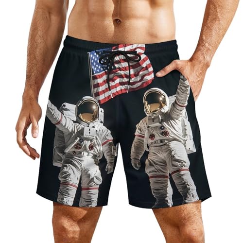 Pantalones cortos de playa para hombre con cordón elástico y bolsillos First Men On The Moon