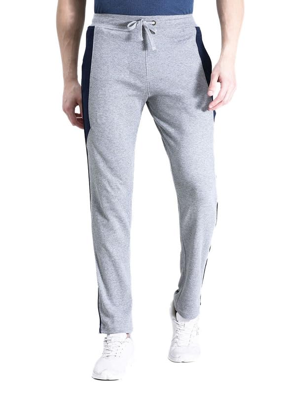 Image of CROCODILE Men Solid Slim Fit Track Pant | Mid Rise | Drawstring Waist | Regular Length | Casual Sports Lounge Bottomwear Navy Melange
