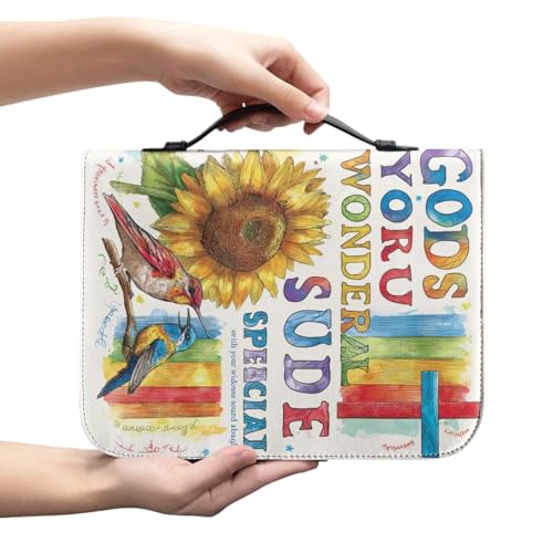 Sunflower Print Bible Bag Bible Study for Women Girls Rainbow Cross Carrying Book Case Church Bag Bible Bible Study Supplies Accessories Leather Bible Covers size：XL2
