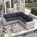Muphyers 6-Piece Outdoor Patio Furniture Set Wicker Sectional Sofa Set, Patio Conversation Set with Thickened Cushions & Coffee Table for Garden, Backyard, Poolside, Dark Grey
