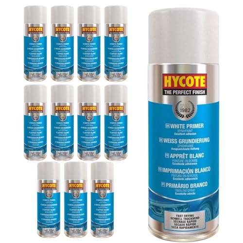 Hycote Peinture en aérosol pour voiture à séchage rapide, apprêt blanc, 400 ml (paquet de 12)
