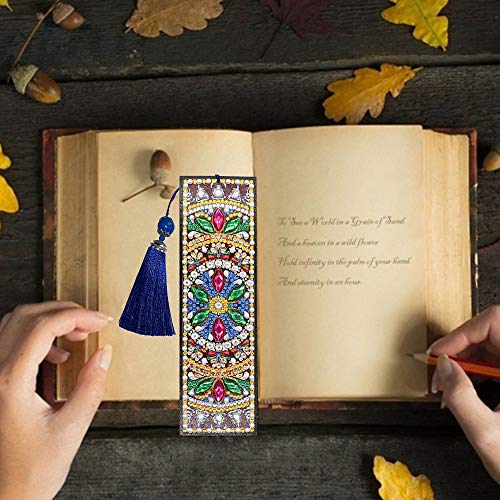 5D Diamond Painting Bookmark, Fundaful 2Pack DIY Beaded Bookmarks with Tassel and Diamond Painting Tool for Kids Adults Beginner Art Craft Supplies Christmas Gift