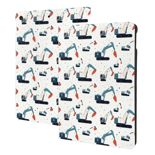 Housse iPad 10.2 compatible 9e 8e 7e gén motif excavatrice avec support folio et veille automatique