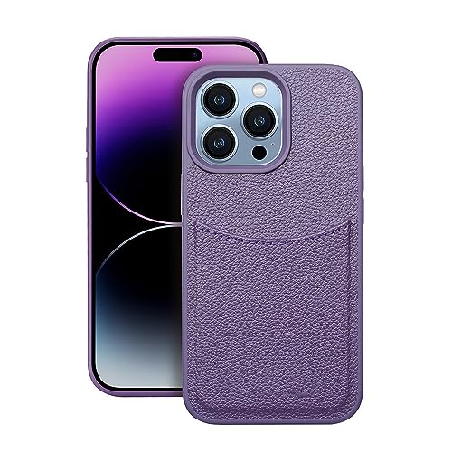 Étui de téléphone pour iPhone 12 13 14 Pro Max, coque arrière cuir PU violet avec fente carte