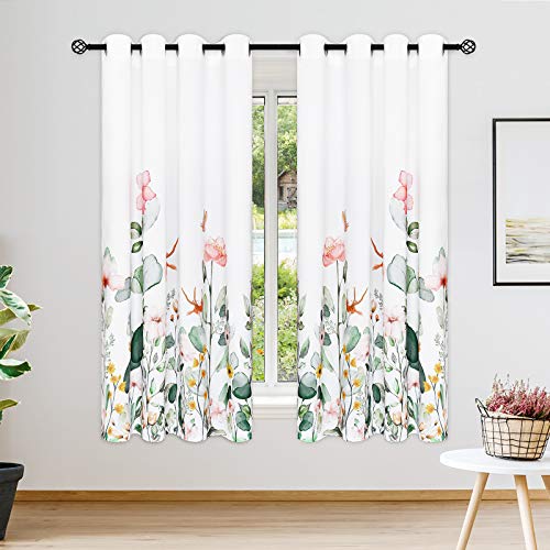 Aspmiz Floral Curtains, Watercolor Wild Flower Curtain Panel For Spring Summer, Nature Plant Window Drapes With Grommets For Bedroom Living Room Decor, Set Of 2 Panels, 52 X 63 Inch Length #TOP1