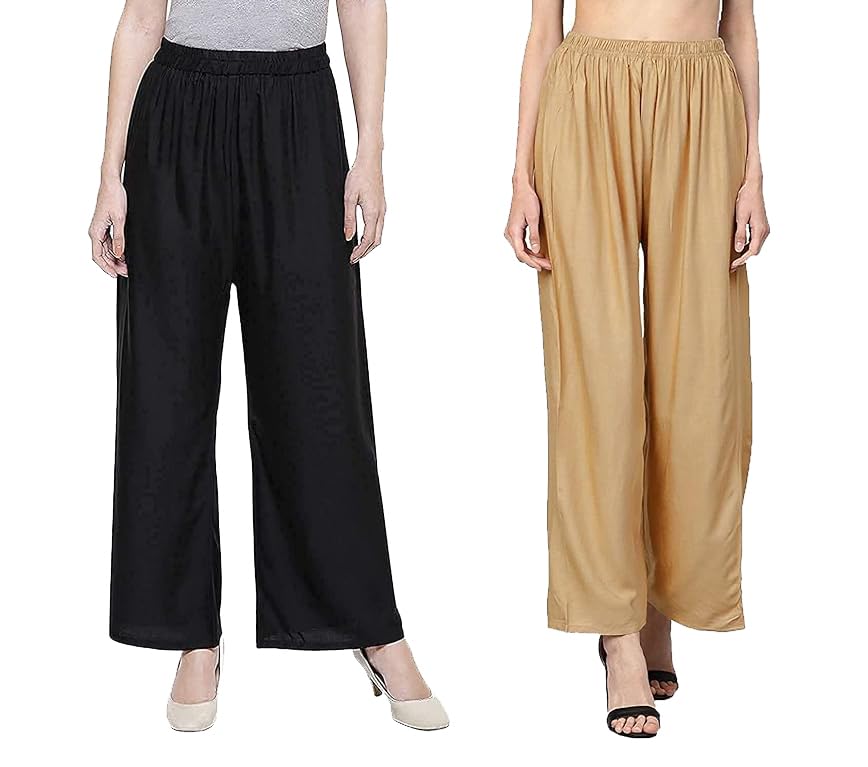 Women's & Girl's Stylish Rayon Flared Palazzo |Trendy Plazzo Pants | Trousers for Women | Relaxed Fit Solid Color Ethnic Wear Ankel Length Palazzos | 28 to 32 Waist Size. Pack of 2-image-2