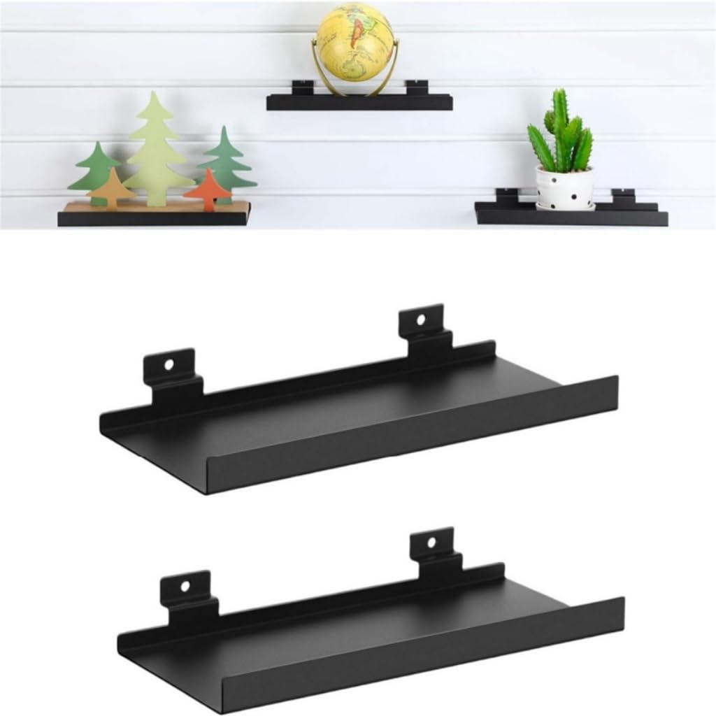 Vdaxvme Sturdy Black Metal Slatwall Shelves Practical Wall Mounted Holder Storage Rack Shelves For Shoes And Accessories