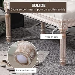 HOMCOM Banc Banquette Classique capitonné 80cm Bout de lit Rembourrée en Lin – Bois d’hévéa sculpté, patiné – Beige - Les Beatles, Paul McCartney, John Lennon, RIngo Starr, George Harrison HOMCOM Banc Banquette Classique capitonné 80cm Bout de lit Rembourrée en Lin - Bois d'hévéa sculpté, patiné - Beige – Image 5