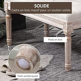 HOMCOM Banc Banquette Classique capitonné 80cm Bout de lit Rembourrée en Lin – Bois d’hévéa sculpté, patiné – Beige - Les Beatles, Paul McCartney, John Lennon, RIngo Starr, George Harrison HOMCOM Banc Banquette Classique capitonné 80cm Bout de lit Rembourrée en Lin - Bois d'hévéa sculpté, patiné - Beige – Image 5