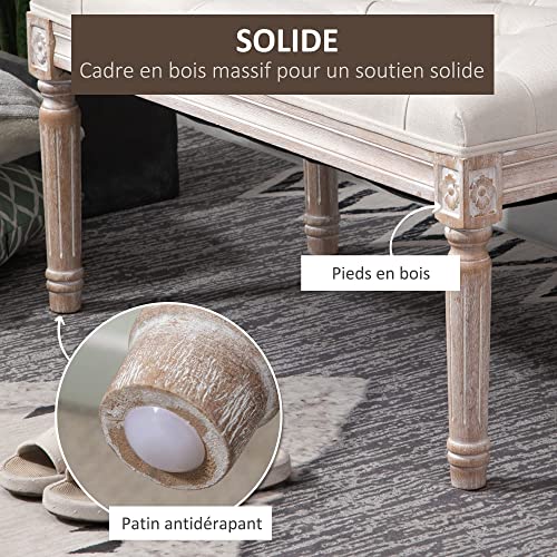 HOMCOM Banc Banquette Classique capitonné 80cm Bout de lit Rembourrée en Lin – Bois d’hévéa sculpté, patiné – Beige - Les Beatles, Paul McCartney, John Lennon, RIngo Starr, George Harrison HOMCOM Banc Banquette Classique capitonné 80cm Bout de lit Rembourrée en Lin - Bois d'hévéa sculpté, patiné - Beige – Image 6
