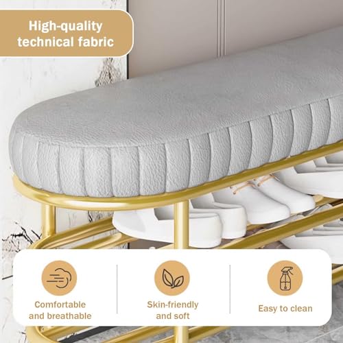 Banc à chaussures doré à 2 niveaux pour une entrée optimisée et moderne