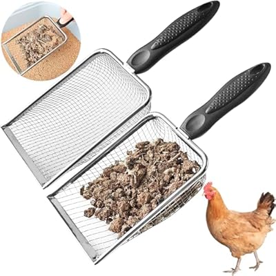 Chicken Poop Scooper for Coop,2 Pack Chicken Coop Poop Scoop Shovel with 3.8mm & 5mm Mesh, Metal Chicken Coop Rake and Scoop Tool,Scooper Shovel for Sifting Sand, Litter, Chicken Supplies