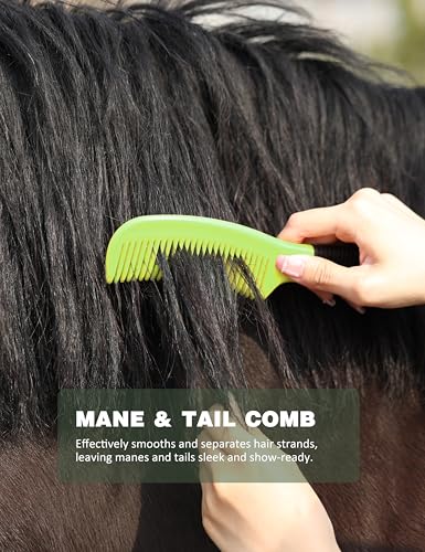 Shinewell Horse Grooming Kit, Complete Horse Brush Set, Equine Grooming Tools for Shedding & Daily Care Green - Image 5