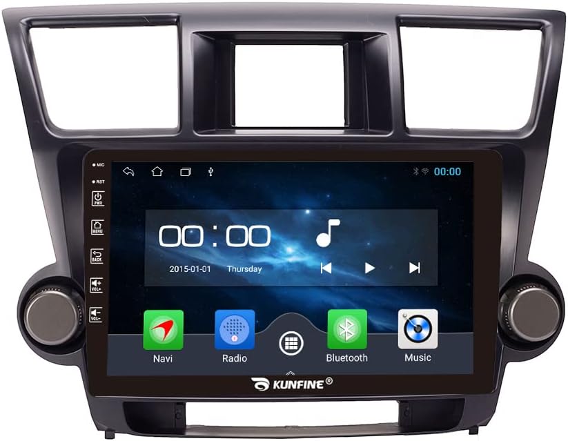 Kunfine Car Android Navigation Stereo GPS Radio Reverse Camera Display 10" IPS Touchscreen Headunit Tablet Pad Media Player for Toyota Highlander 2007-2014, if Applicable Quad Core 1G+16G