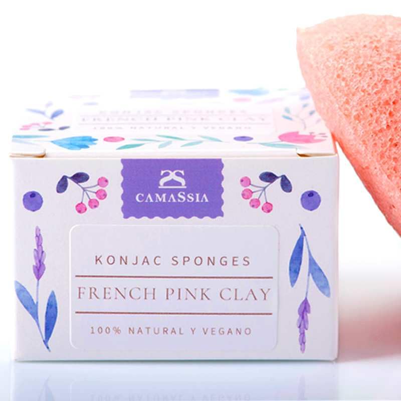 Camassia Esponja Konjac Arcilla Rosa natural para limpieza y exfoliación facial