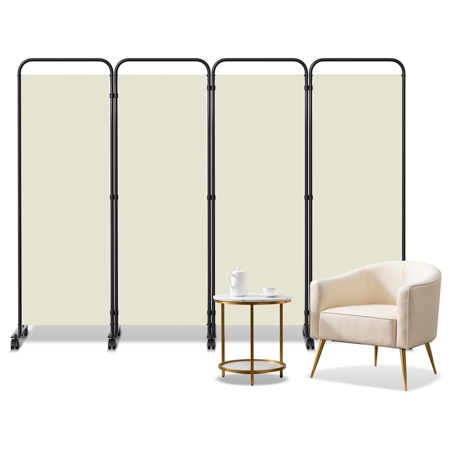 Paravento su rotelle, 4 pezzi, 228 x 180 cm, beige