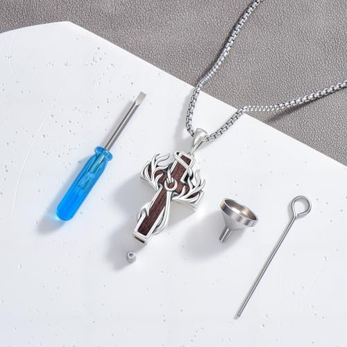 Cross Necklace for Men 925 Sterling Silver Cross Antler Fish Hook Necklace Pendant Deer Jewelry Birthday Christmas Hunting Religious Christian Gifts4