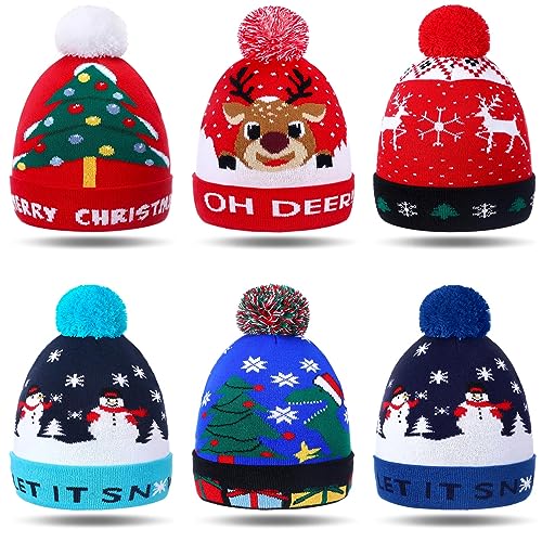 Bonnets de Noël en tricot Geyoga, lot de 6 bonnets chauds unisexes pour homme et femme