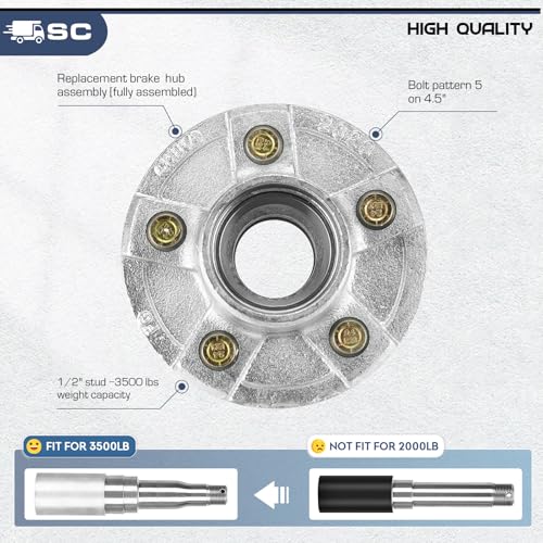 Image of SEHNSUCHT Trailer Wheel Idler Hub Kit, 5-Hole, 4.5 inch Bolt Idler Hub for 3500lb Trailer Axles, Fit 1-1 /16 inch to 1-3 /8 inch Tapered Shaft, Trailer Wheel Hub(Set-2 Hot Dip Galvanized, Not Fit Straight Shaft)