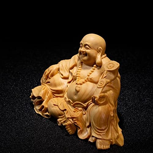 Estatua de Buda Feliz tallada a mano en madera sólida miniatura 5