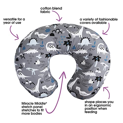 Boppy-Nursing-Pillow-and-PositionerOriginal-Gray-Dinosaurs-with-White-Black-and-Blue-Breastfeeding-Bottle-Feeding-Baby-Support-With-Removable-Cotton-Blend-Cover-Awake-Time-Support