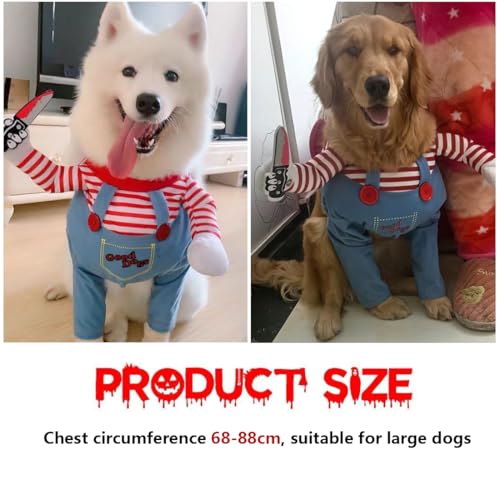 Lustige Chucky Hundekleidung, Hundekostüm Hhallowee Halloween Hundekostüm Wig and Knife Haustier Kleidung Hund Schreckliches Kostüm für Halloween Haustier Cosplay Party