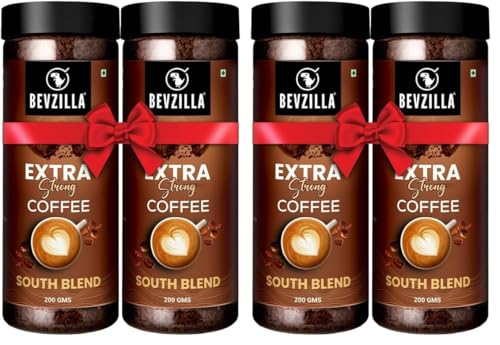 Image of Bevzilla Instant Filter Coffee Powder - South Blend | 70% Coffee, 30% Chicory | Extra Strong | 400g (200g x 2) | Bold Taste | Quick Preparation (Pack of 2)