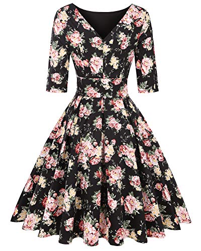 Image of MINTLIMIT Women's 1950s Retro Vintage Cocktail Party 3 /4 Sleeve Swing Dress