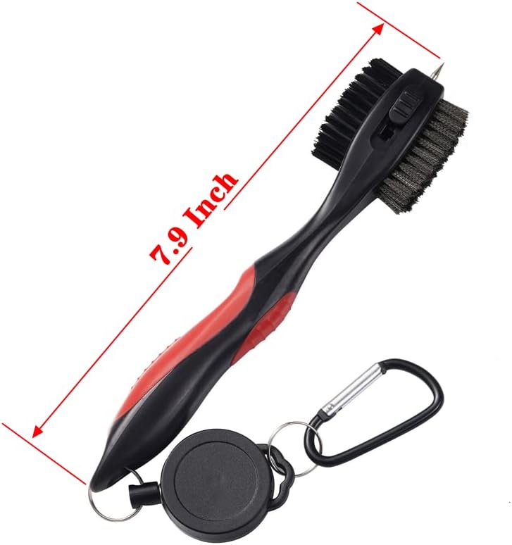 Golf Club Brushes, Golf Cleaning Tool, with Retractable Cleaning Nails, Nylon and Wire Bristles Oversize Double Brush Head with 2ft Retractable Zip-line Metal Buckle - Image 2