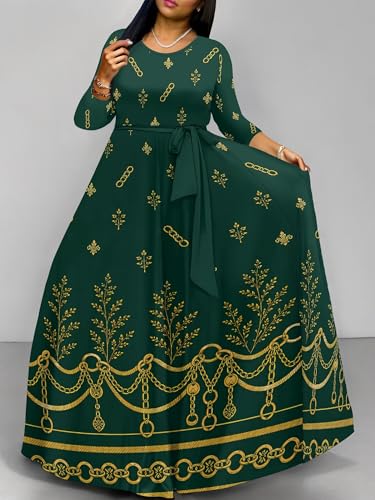 Image of PinkPatty Women's Long Sleeve Maxi Dress Plus Size Trendy Wedding Guest Wrap Dress with Pockets&Belt