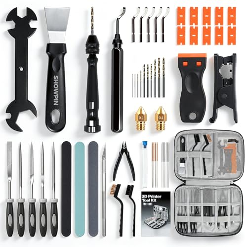 SHOWPIN 3D Printer Tool Kit: 64PCS 3D Printing Tools & Accessories Starter Kit for Cleaning & Finishing Prints, Deburrin