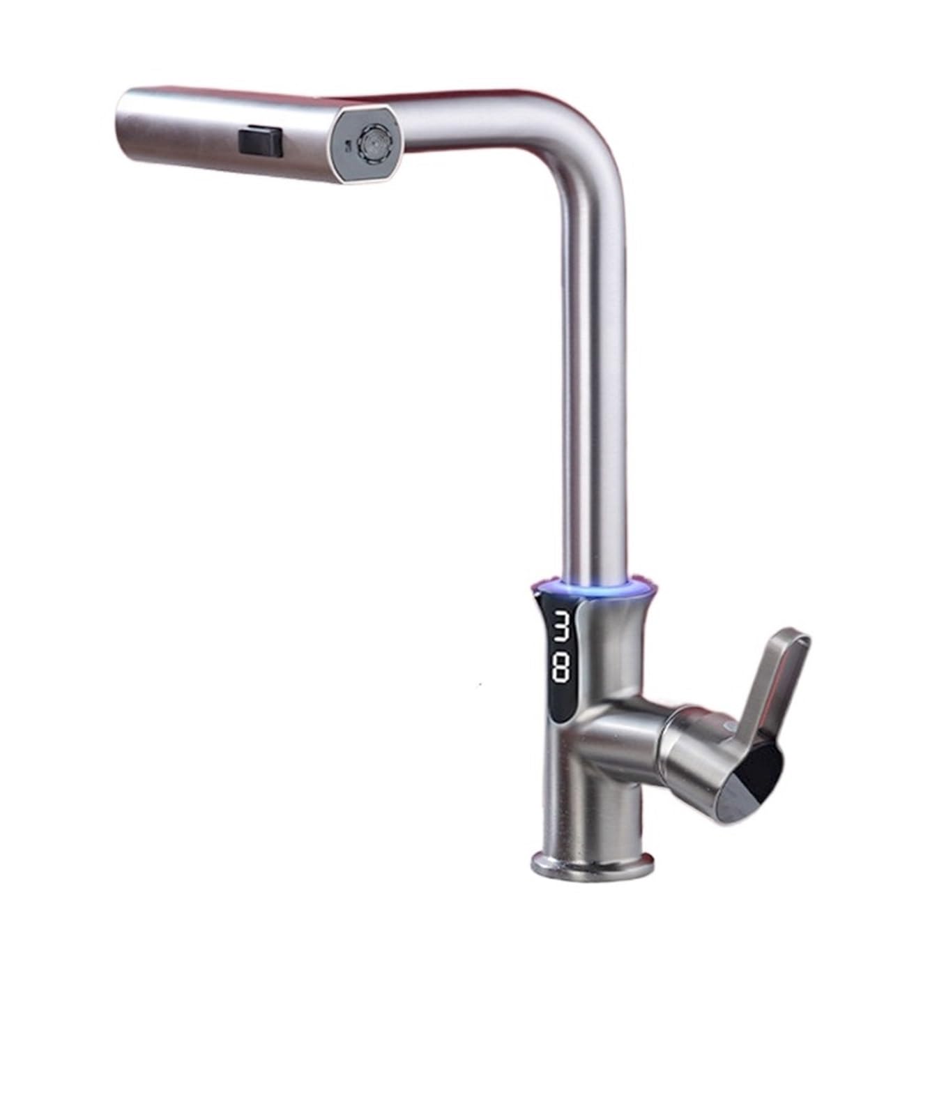 Zadccs B-Sliver Kitchen Faucets, Waterfall Basin Faucet Pull-Out Kitchen & Bathroom, Rainfall Temperature Digital Display No Battery Sus604 Stainless Steel(B-Sliver)
