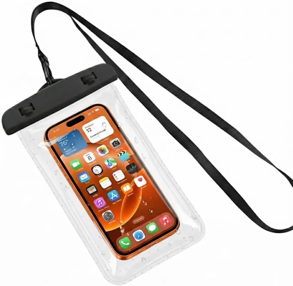 Capinha Bolsa Prova D’Água para Celular – Capa Impermeável PVC Transparente com Cordão, Proteção para Praia, Piscina, Parques Aquaticos, Esqui, Areas Abertas e Chuva Linha Premium. (Unitario)
