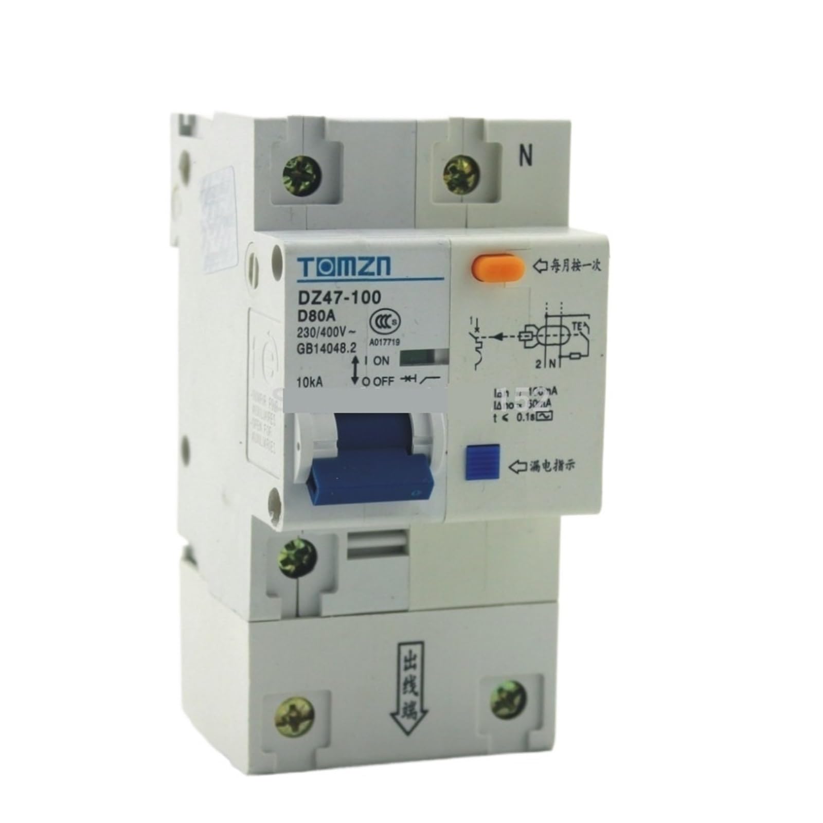 JNVFTCUX DZ47LE 1P+N 80A D Type 230V/400V~ 50HZ/60HZ Residual Current Circuit Breaker with Over and Leakage Protection 1Pcs