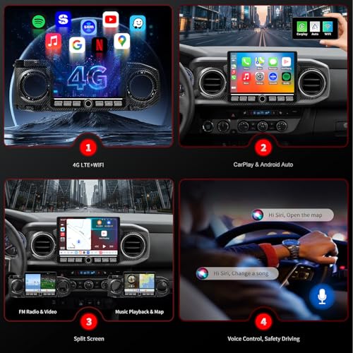 Image of QLED Radio for Toyota Tacoma Upgrade 2016-2023, Carbon Fiber Style,Touch Screen Stereo Replacement,Wireless Carplay Android Auto, 4G Network