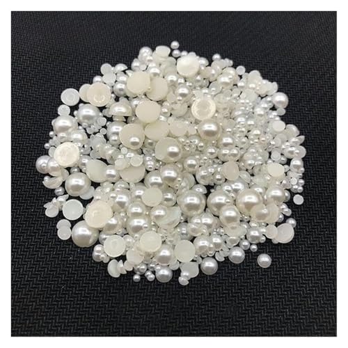 ネイルアートの宝石をドリルして、 ハーフラウンドフラットバックアクリルパールラインストーンビーズマルチカラー複数サイズ1000個(Beige,5mm 500pcs)