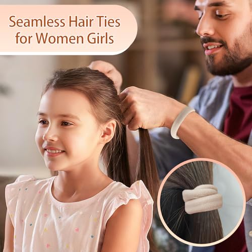 Image of Bessrung 100PCS Beige Seamless Elastic Hair Ties No Damage for Women Girls | Nylon Hair Elastics, Snag-Free Hair Bands for Thick Thin Hair, Strong All-Day Hold, Hair Accessories for Everyday Use