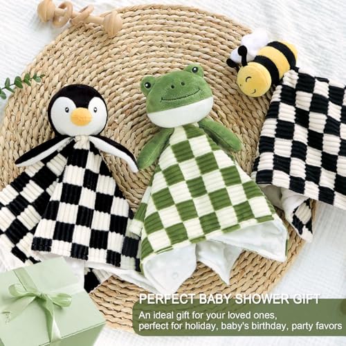 Image of Baby Lovey Blanket for Boys Girls Super Soft Checkerboard Gingham with Minky Dot Fabric Backing Frog Stuffed Animal Lovely Snuggle Toy Green 14 Inch