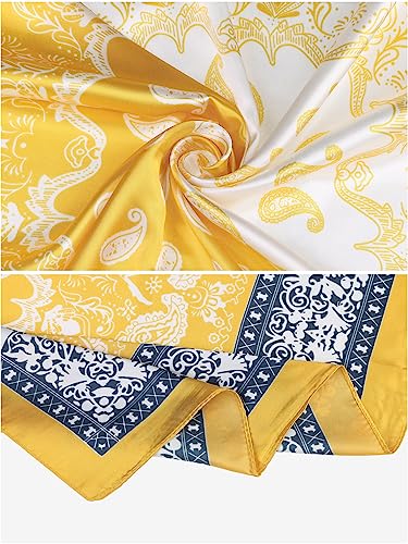 Women Satin Square Scarf, 35" Large Paisley Contrast Color Silk Like Hair Scarf Head Sleeping Wrap Bandanas4